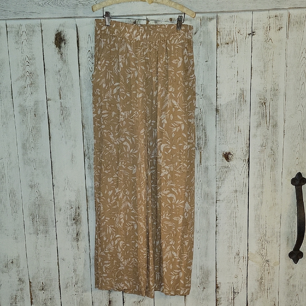 Blue B Tan Floral Wide Leg Linen Pants
